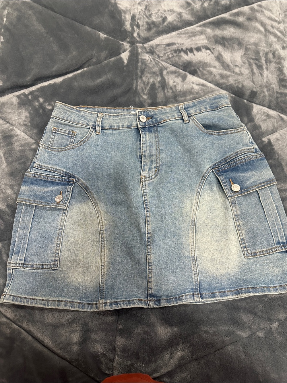 Denim Cargo Mini Skirt -  Blue